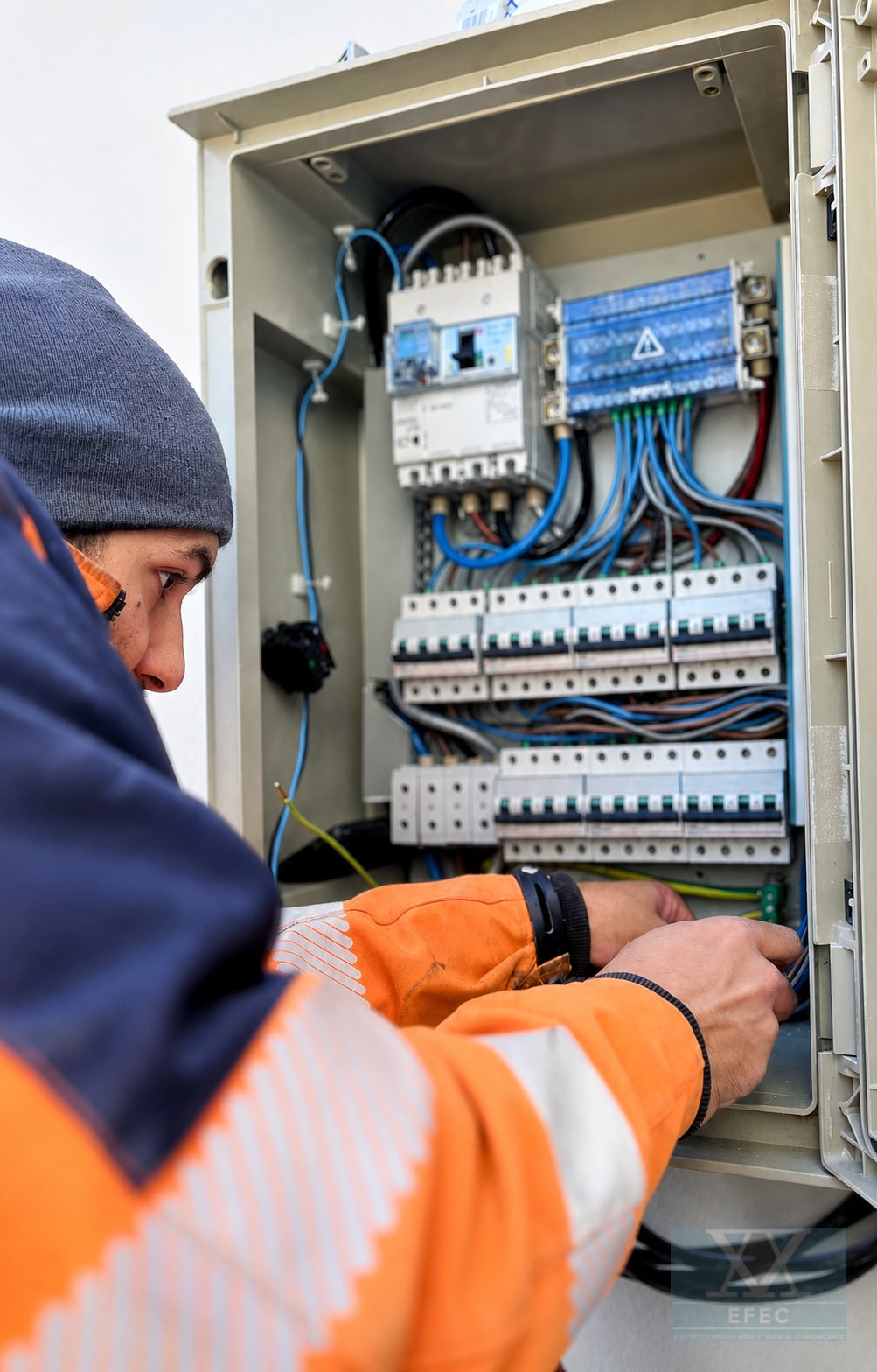 Technicien EFEC sur une installation électrique